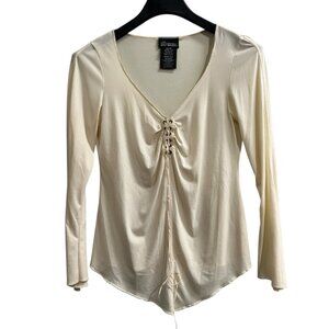 No Boundaries Cream Lace-Up Blouse